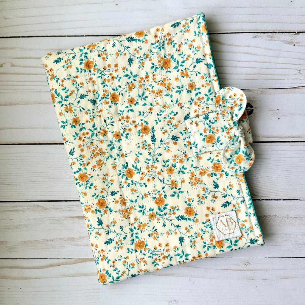 Quilted Fabric Book Sleeve with Magnetic Clasp and Bow