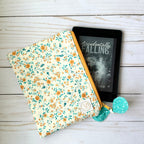 Quilted Fabric E-Reader Sleeve with Zipper and Bow Pull